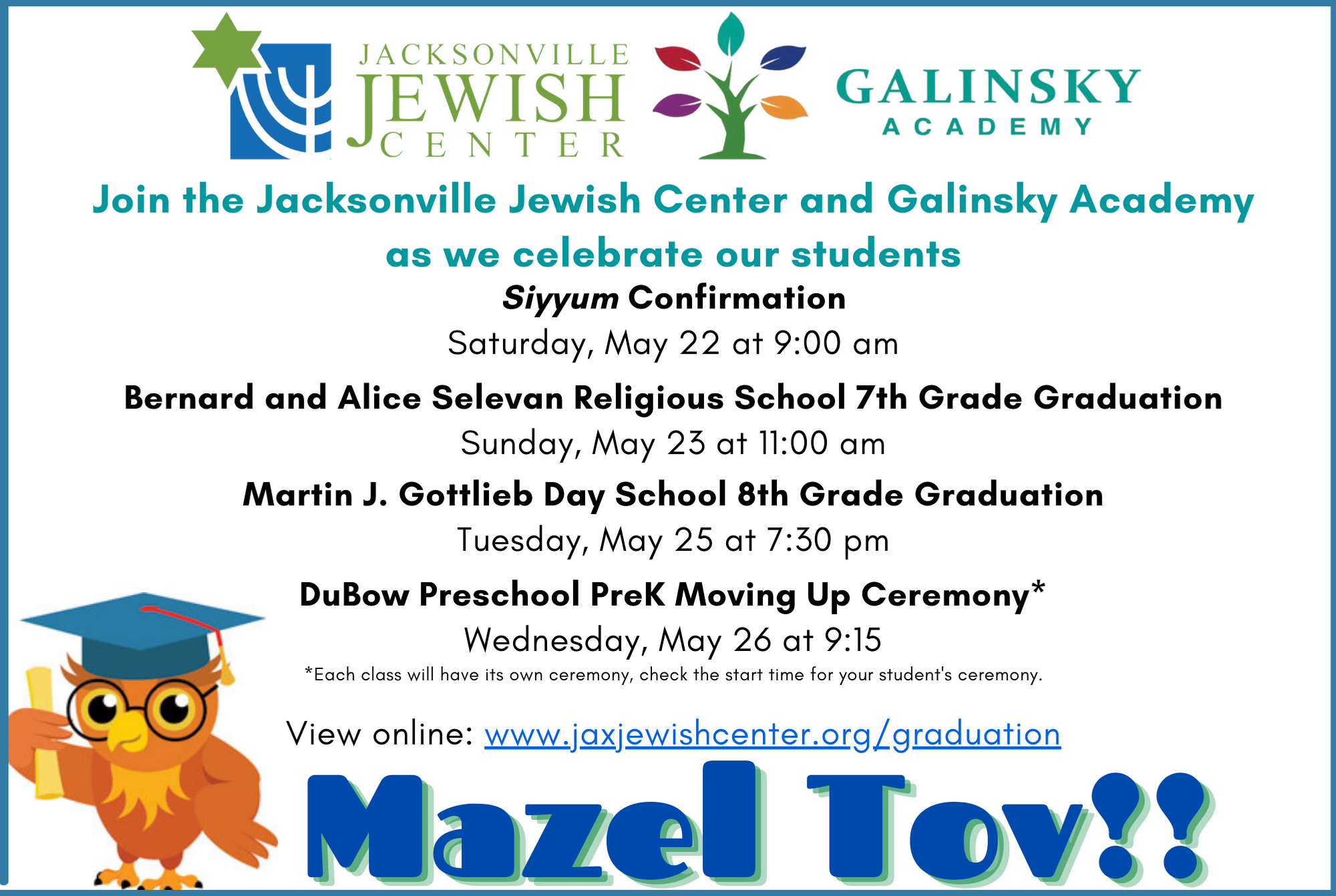 Graduation Jacksonville Jewish Center Conservative Synagogue